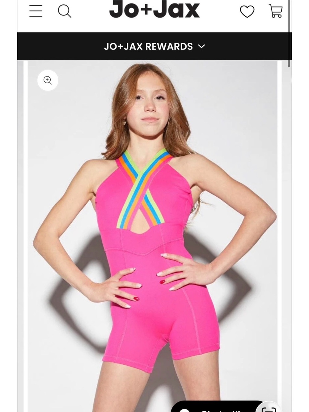 Jo+Jax Girls' Hot Pink Rainbow-Trim Active One-Piece Bodysuit